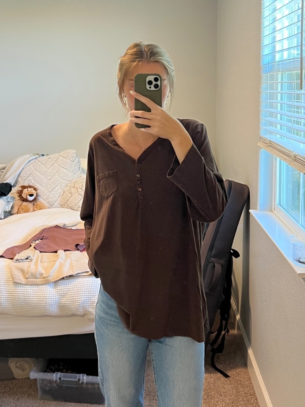 Brown 3/4 Sleeve Henley